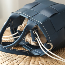 「帆布×革の組み合わせ」本革レザー編みハンドバッグショルダートートバッグ 巾着袋 肩掛け 鞄 6枚目の画像
