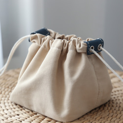 「帆布×革の組み合わせ」本革レザー編みハンドバッグショルダートートバッグ 巾着袋 肩掛け 鞄 10枚目の画像