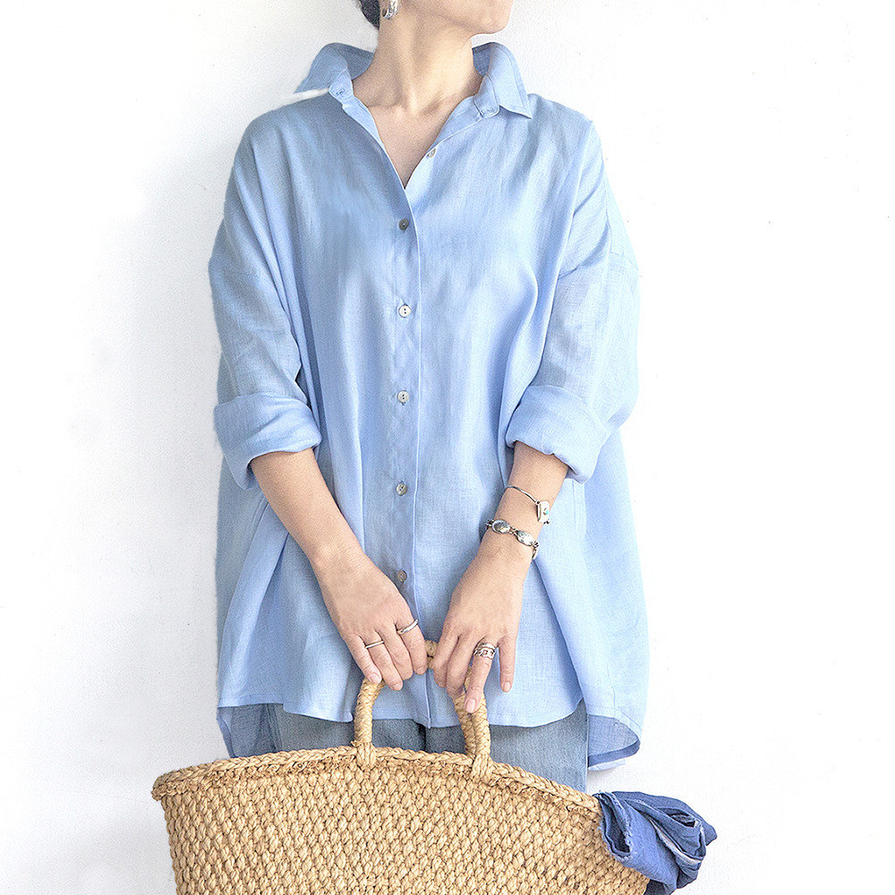 リネンオーバーシルエットシャツ（水色）