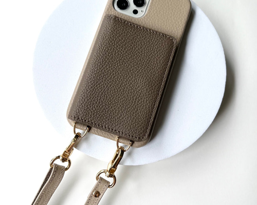 本革 カード収納 名入れハンドベルト バイカラーIphoneケース 名入れ可 本革 隠しポケット付き ハンドベルト付き バイカラー