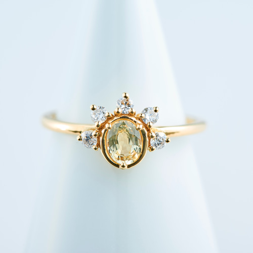 華やか王冠リング｜婚約指輪にも｜イエローサファイア・ダイヤモンド  