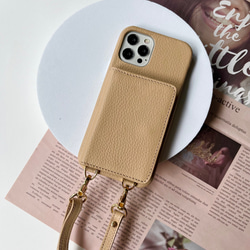 本革 スマホショルダー 背面収納カード 名前入れ レザー iphoneケース