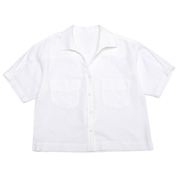 夏の新しいコットンリネンの女性用半袖シャツ 白色 9枚目の画像