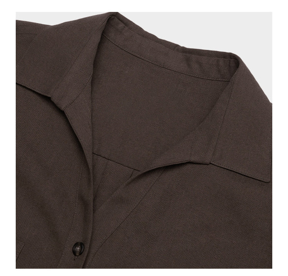 夏の新しいコットンリネンの女性用半袖シャツ 暗褐色 8枚目の画像
