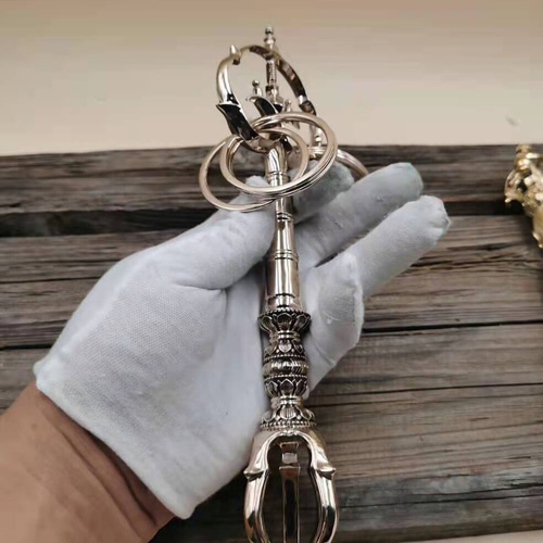 チベット密教法器 法杖 五鈷杵錫杖 真鍮製 禅杖 仏教美術 23.5cm