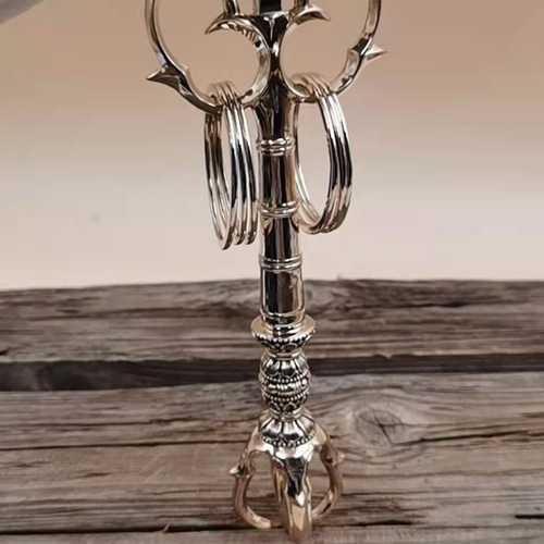チベット密教法器 法杖 五鈷杵錫杖 真鍮製 禅杖 仏教美術 23.5cm チベット密教法器 法杖 五鈷杵錫杖 真鍮製 禅杖 仏教美術 23.5cm