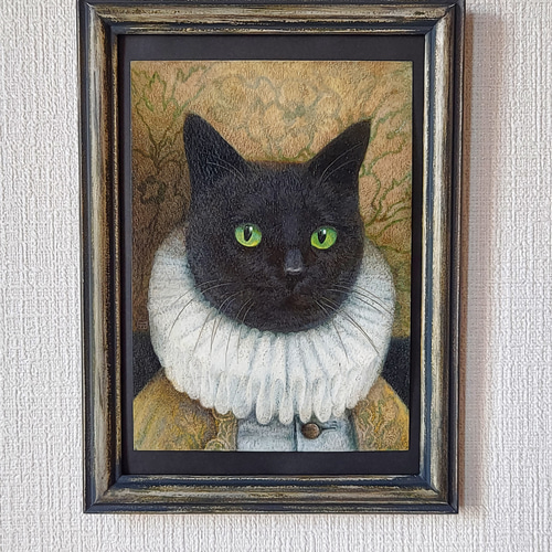 絵画 猫 黒猫 猫の肖像画 猫の絵画 アクリル画 猫の絵 猫雑貨 アンティーク 絵画 猫 黒猫 アクリル画 アンティーク インテリア 猫の絵