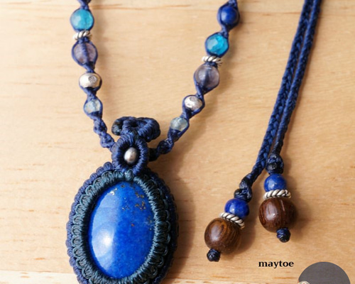【ちーさん】ラピスラズリ＆ブルートパーズのマクラメ編みネックレス他 ちーさん】ラピスラズリ＆ブルートパーズのマクラメ編み