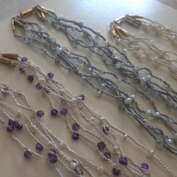 「creema限定」ネックレス〜絹糸と淡水真珠とアクアマリン 4枚目の画像