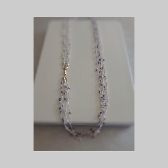 「creema限定」ネックレス〜絹糸と淡水真珠とアクアマリン 13枚目の画像