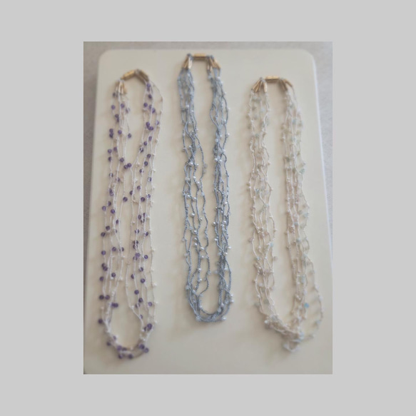 「creema限定」ネックレス〜絹糸と淡水真珠とアクアマリン 14枚目の画像