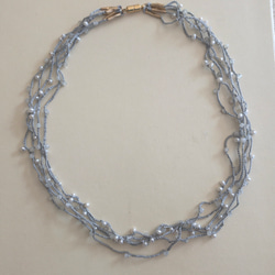 「creema限定」ネックレス〜絹糸と淡水真珠とアクアマリン 1枚目の画像