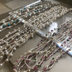 「creema限定」ネックレス〜絹糸と淡水真珠とアクアマリン 15枚目の画像
