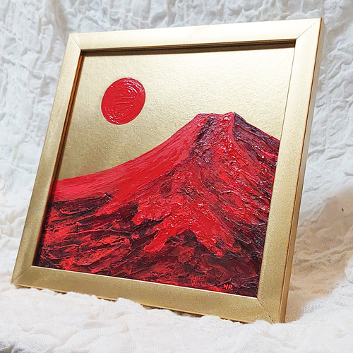 油絵 ミニ絵画 【赤富士と太陽】 絵画 HR 通販 14427817
