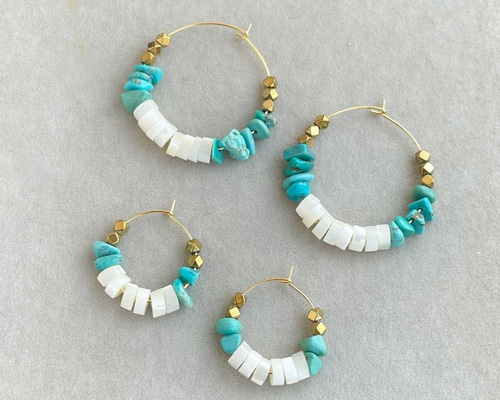 MIZUKI ターコイズビーズ フープピアス MIZUKI バナナフープピアス（S） ターコイズ - メルカリ