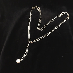 新作！3way 大ぶりなオーバルチェーンのネックレス、ペンダント　パール付き　Y字　ロング　シンプル 5枚目の画像