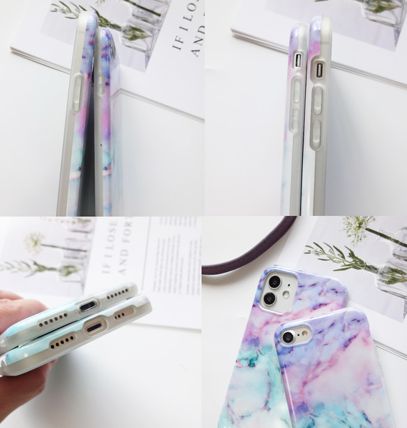 色が選べる ★ スマホショルダー ストラップ付き iphoneケース 藍紫色 大理石 マーブル 3枚目の画像