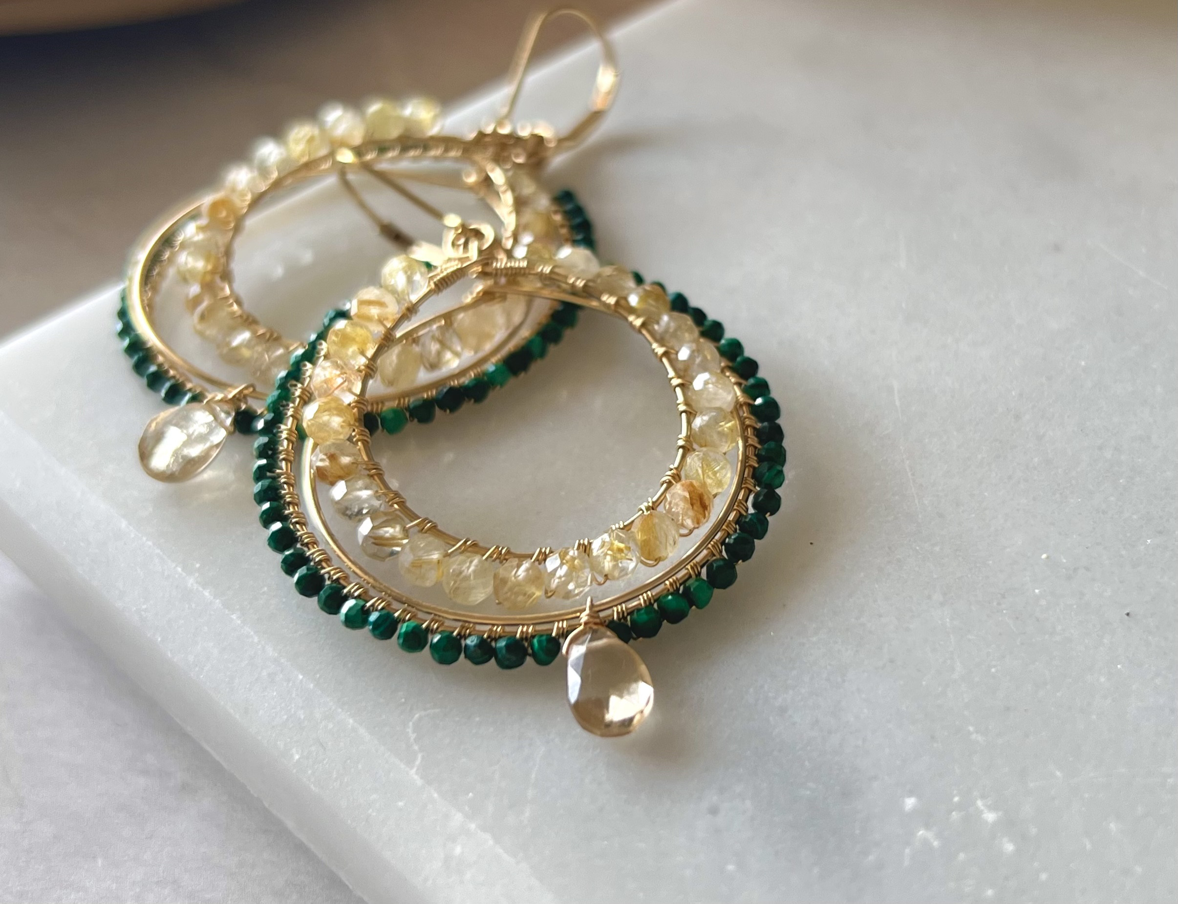 【再販】【特集掲載】フープ　着せ替えチャーム/ピアス/イヤリング【ルチルクォーツ/マラカイト/シャンパンクォーツ】