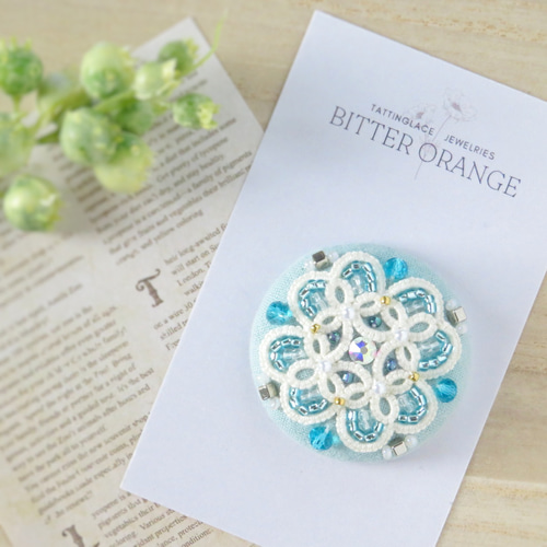 タティングレース×ビーズ刺繍で奏でる夏の花音ヘアゴム/ブローチ