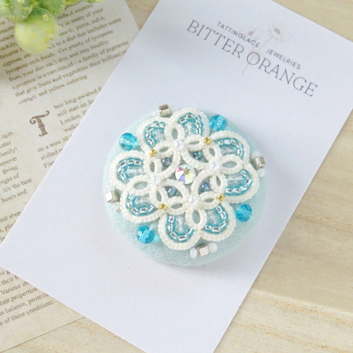 タティングレース×ビーズ刺繍で奏でる夏の花音ヘアゴム/ブローチ