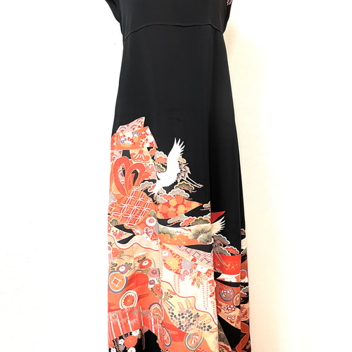 送料無料 着物 リメイク 留袖 正絹 シルクロングワンピース ドレス