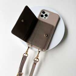 スマホショルダー　本革  名入れ無料　 背面収納カード レザー　iphoneケース　スマホケース　 5枚目の画像