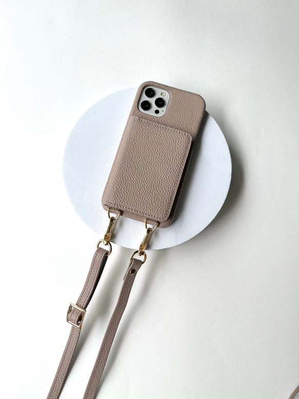 スマホショルダー　本革  名入れ無料　 背面収納カード レザー　iphoneケース　スマホケース　 8枚目の画像