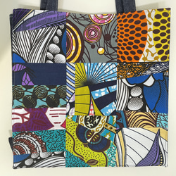 アフリカ布　パッチワーク✖️デニム　ショッピングバッグ 3枚目の画像