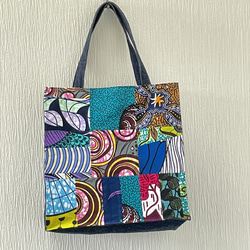 アフリカ布　パッチワーク✖️デニム　ショッピングバッグ 4枚目の画像
