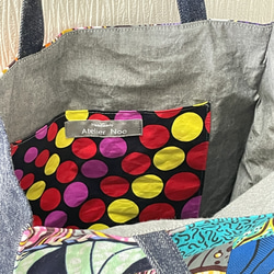 アフリカ布　パッチワーク✖️デニム　ショッピングバッグ 6枚目の画像