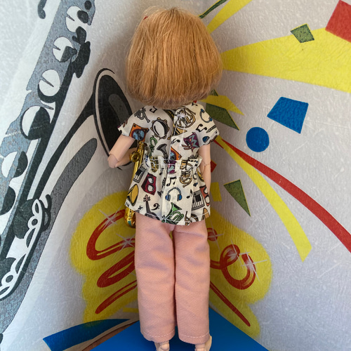 065 リカちゃん ブライス ハンドメイド 服 リバティ 楽器柄 フリル