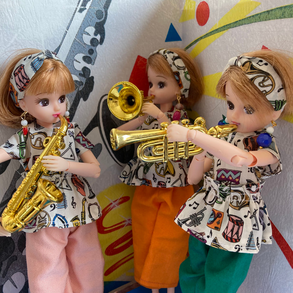 065 リカちゃん ブライス ハンドメイド 服 リバティ 楽器柄 フリル