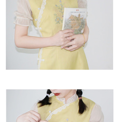 黃色 2色 洛麗塔刺綉泡泡袖旗袍 新中式中秋春節改良連身裙洋裝 第6張的照片