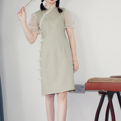黃色 2色 洛麗塔刺綉泡泡袖旗袍 新中式中秋春節改良連身裙洋裝 第4張的照片