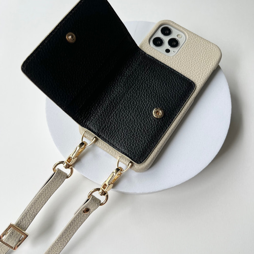 スマホショルダー 手ぶら 名入れ可 バイカラー 本革 革 カード
