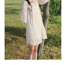溫柔夏日 雪紡斜襟盤扣寬鬆洋裝連身裙 新中式中秋春節改良旗袍 第13張的照片