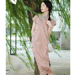 藍綠色 2色 側邊開衩盤扣復古旗袍 新中式中秋春節改良連身裙洋裝 第12張的照片