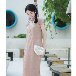 暗粉色 2色 側邊開衩盤扣復古旗袍 新中式中秋春節改良連身裙洋裝 第10張的照片