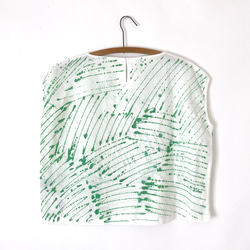 手染めの半袖ブラウス コットンリネン 『Line』green 2枚目の画像