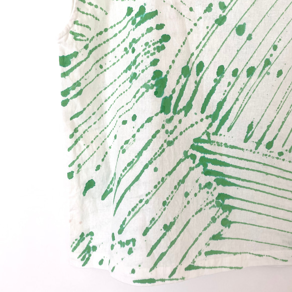 手染めの半袖ブラウス コットンリネン 『Line』green 4枚目の画像