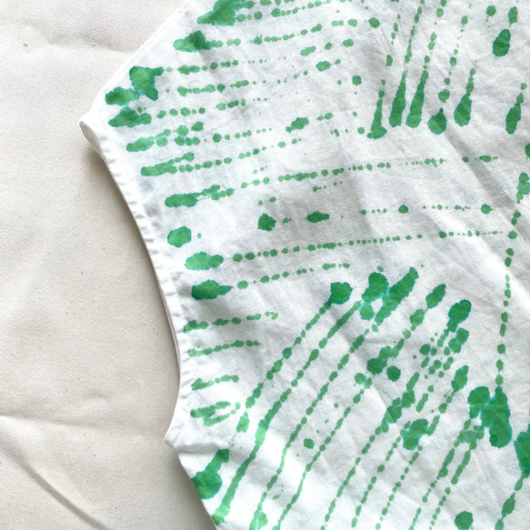 手染めの半袖ブラウス コットンリネン 『Line』green 3枚目の画像