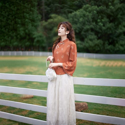 ライン花柄チャイナトップス LILY BROWN リリーブラウン Lily Brown ライン花柄チャイナトップス