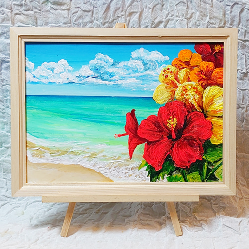 油絵 絵画 【ハイビスカスと海】 絵画 ＨＲ 通販｜Creema(クリーマ)