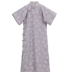 淺紫色 復古花色盤扣寬袖少女旗袍 新中式中秋春節改良連身裙洋裝 第11張的照片