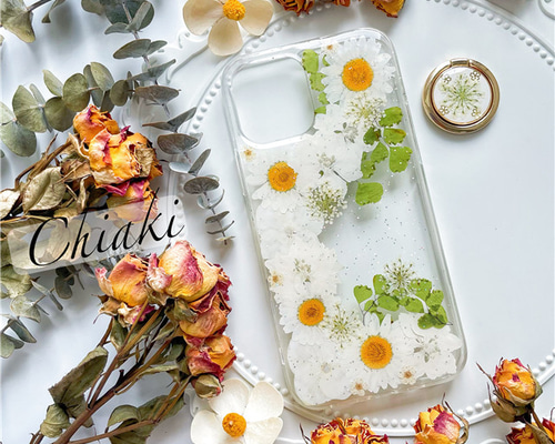 押し花 印鑑ケース 朱肉付き 紫陽花 ブルー系 紫陽花、押し花スマホケース、全機種対応、iFace風、手帳型