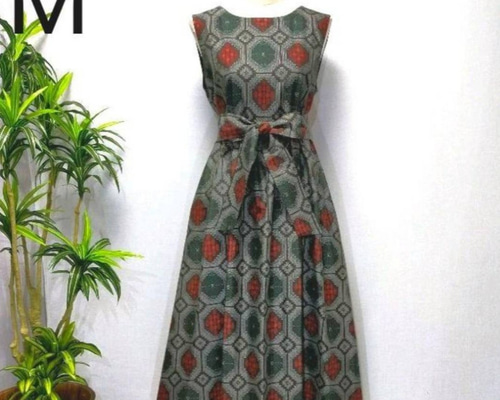 アンティーク大島紬 着物リメイク ギャザーワンピース