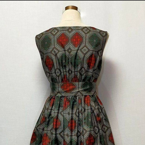 アンティーク大島紬 着物リメイク ギャザーワンピース