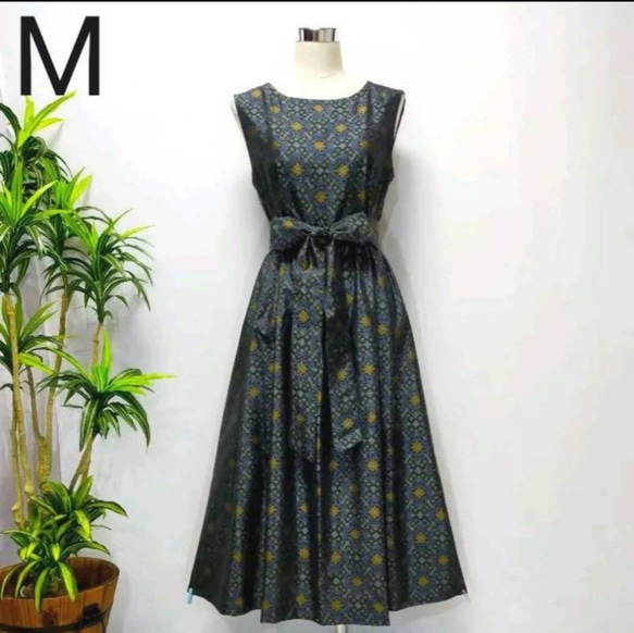 アンティーク大島紬 着物リメイク フレアーワンピース  