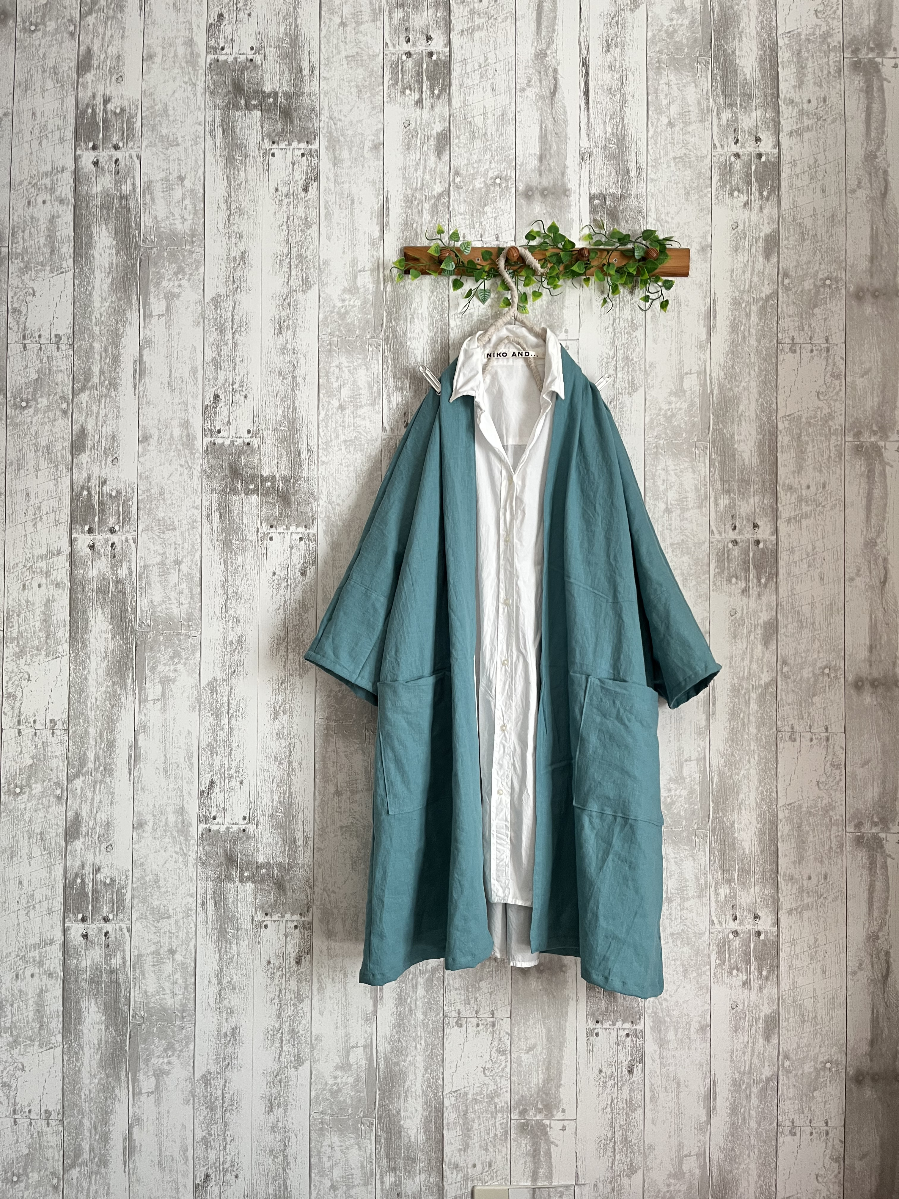 夏アンティークグリーンcottonリネン薄手ドルマンゆったりローブカーディガン