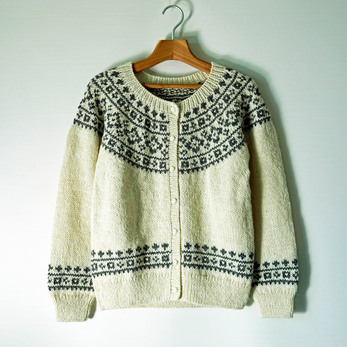 完売】アルパカウール・ノルディック柄カーディガン（N-420095-白 